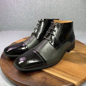 Giorgio Venturi Men‎ 13 Chukka Boots Black & Gray Leather Cap Toe Lace Up Italy
